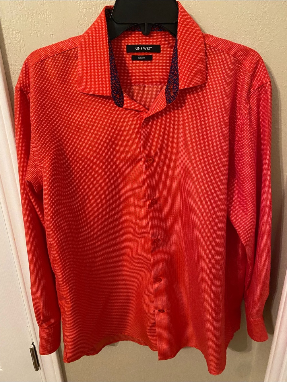 Nine West Red Button-Down Dress Shirt with Contrast Collar for Men